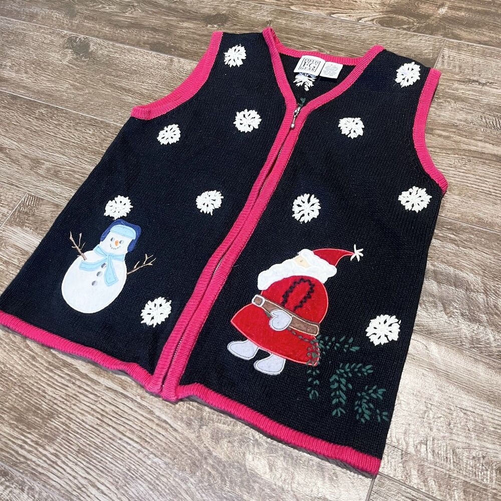 Vintage Field Gear Holiday Sweater Vest Small Ugly Christmas Knit Snowman Santa